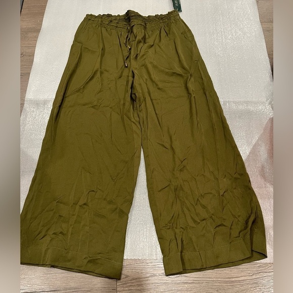 Ralph Lauren Olive Green Casual Pull On Ankle/Capri Wide Leg Pants 10 - Picture 1 of 9